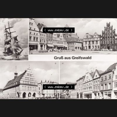 Ansichtskarte DDR Bezirk Rostock, Kreis Greifswald unsortiert Gruß aus Greifswald, Mehrbildkarte, Segelschulschiff Wilhelm Pieck, Platz der Freundschaft. Ansichtskarte... Sammlung