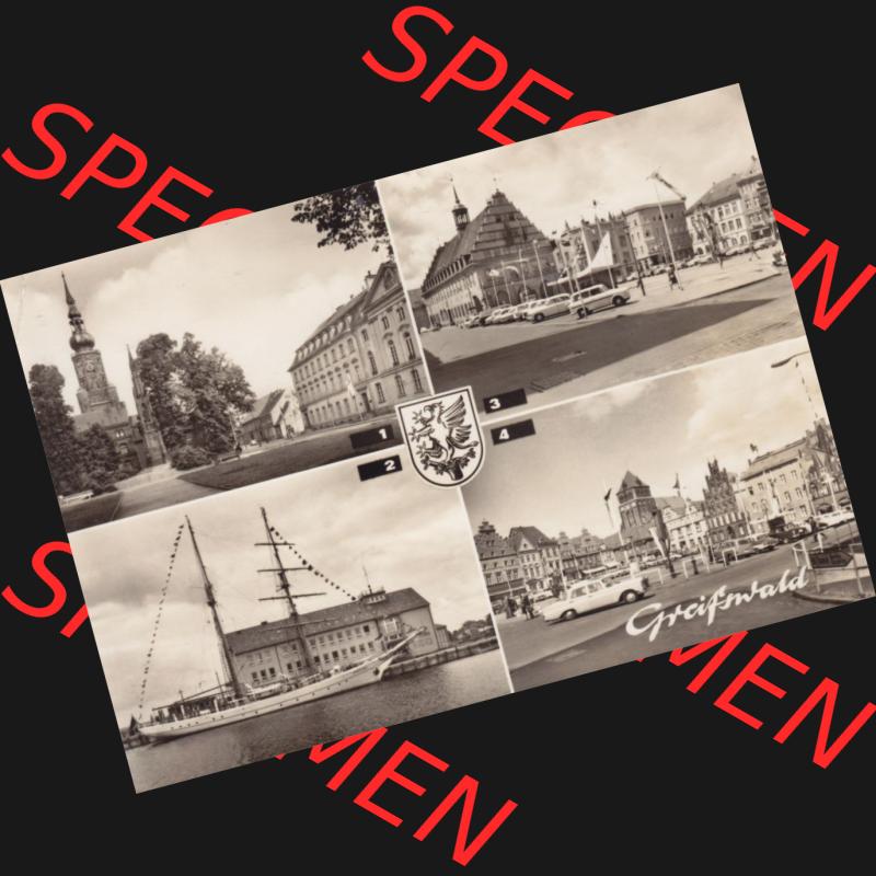 Ansichtskarte DDR Bezirk Rostock, Kreis Greifswald unsortiert Mehrbildkarte Rubenow-Platz, Seesportschule mit Segelschiff Wilhelm Pieck, Platz der Freundschaft. Ansichtskarte bzw.... Sammlung