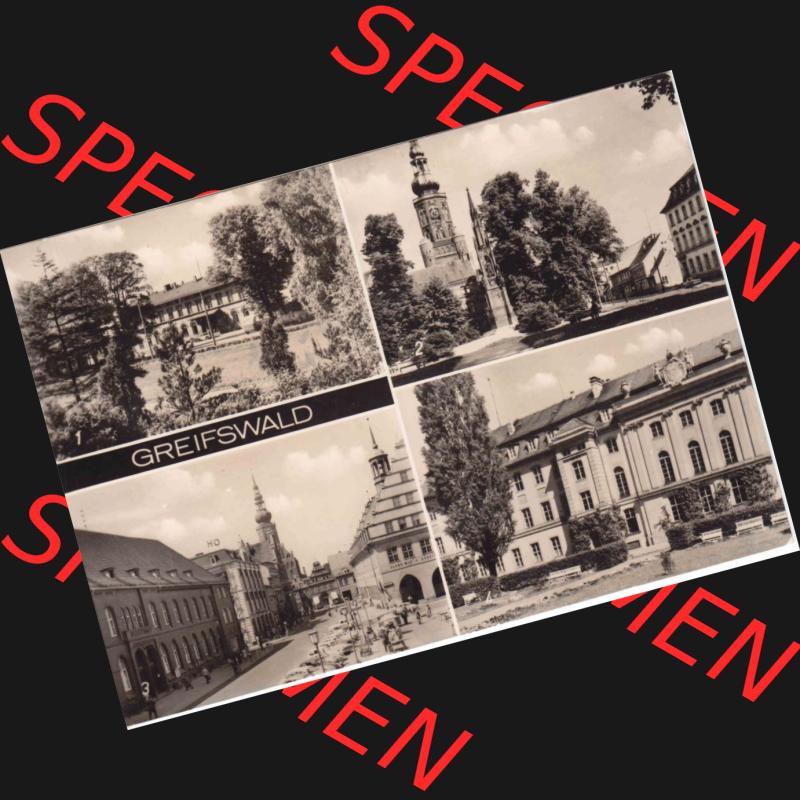 Ansichtskarte DDR Bezirk Rostock, Kreis Greifswald unsortiert DDR Greifswald, Blick zum Bahnhof, Dom St. Nikolai, Platz der Freundschaft, Ernst-Moritz-Arndt Universität.... Sammlung
