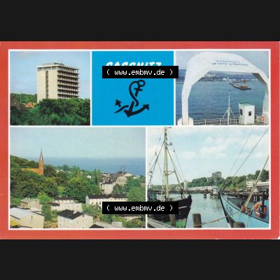 Ansichtskarte DDR Bezirk Rostock, Kreis Rügen, Stadt Sassnitz Postkarte in Farbe Rügenhotel, Seeblick zur Mole, Ortsansicht, Fischereihafen. Ansichtskarte... Sammlung