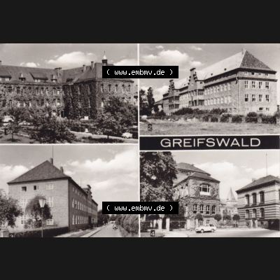 Ansichtskarte DDR Bezirk Rostock, Kreis Greifswald unsortiert Ernst-Moritz-Arndt Universität. Ansichtskarte bzw. Postkarte in schwarzweiß - s/w aus DDR-Zeiten der Deutschen... Sammlung
