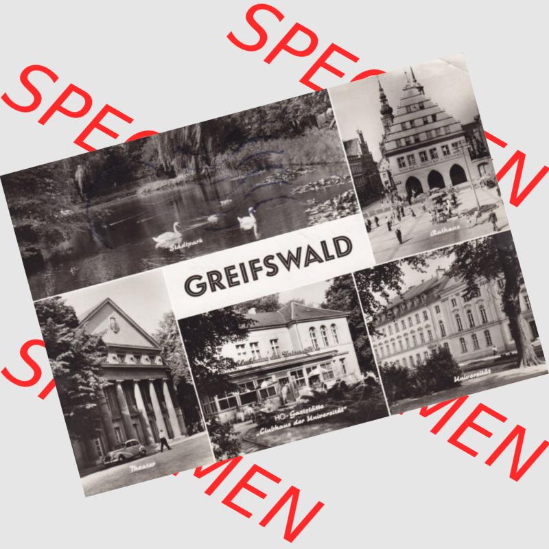 Ansichtskarte DDR Bezirk Rostock, Kreis Greifswald unsortiert Verschiedene Stadtansichten, Mehrbildkarte. Ansichtskarte bzw. Postkarte in schwarzweiß - s/w aus DDR-Zeiten... Sammlung