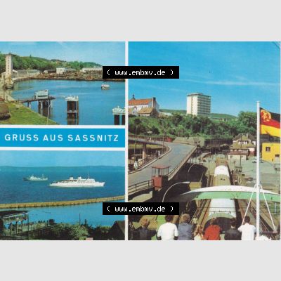 Ansichtskarte DDR Bezirk Rostock, Kreis Rügen, Stadt Sassnitz Postkarte in Farbe Fischereihafen, MS Saßnitz vor der Einfahrt, Sicht vom Fährschiff auf Saßnitz.... Sammlung