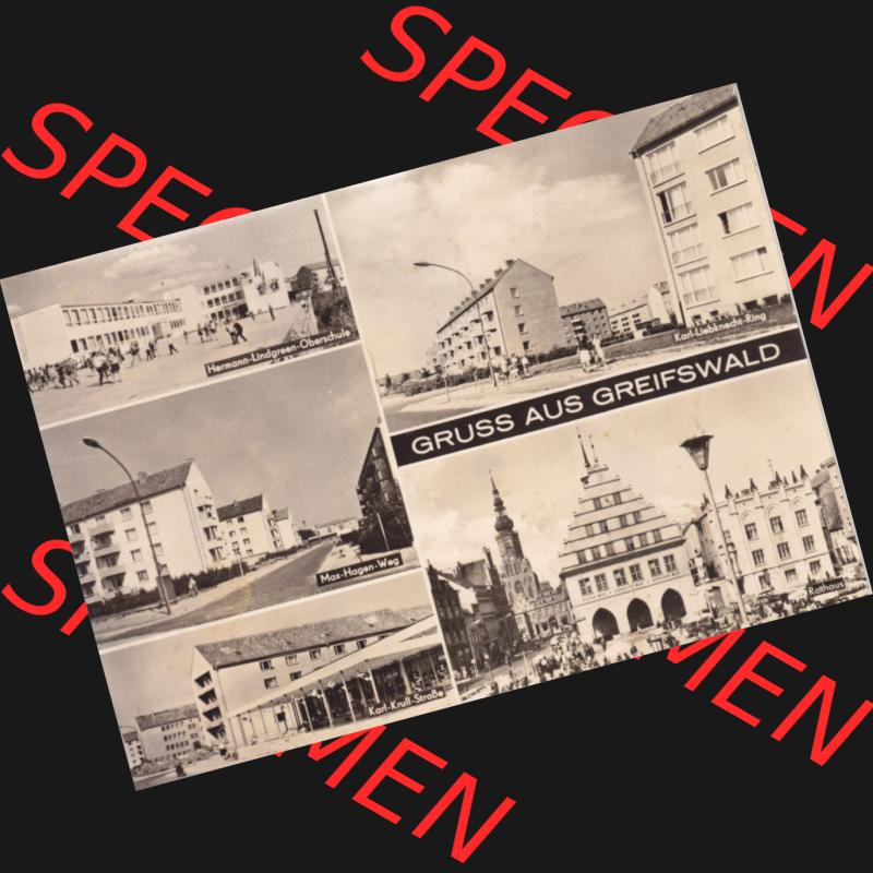 Ansichtskarte DDR Bezirk Rostock, Kreis Greifswald unsortiert Mehrbildkarte, Hermann-Lindgren-Oberschule, Max-Hagen-Weg, Karl-Krall-Straße. Ansichtskarte bzw.... Sammlung