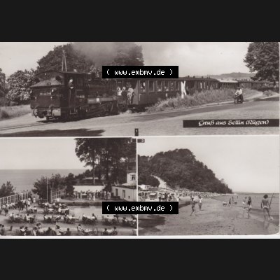 Ansichtskarte DDR Bezirk Rostock, Kreis Rügen, Ostseebad Sellin: Kleinbahn auf der Insel Rügen, Freilichtbühne. Ansichtskarte bzw. Postkarte aus DDR-Zeiten... Sammlung