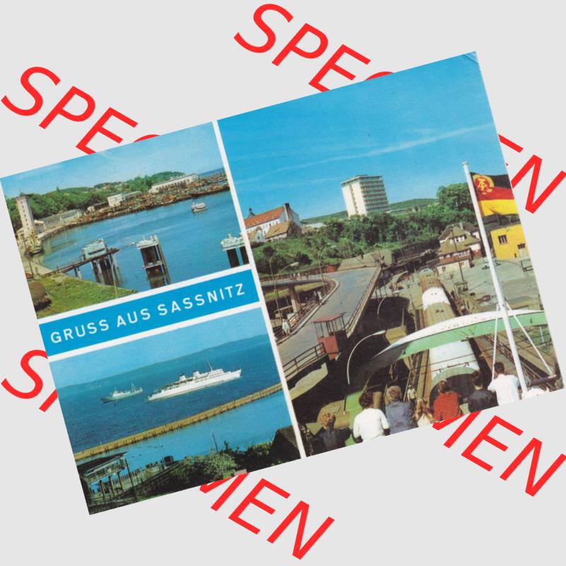 Ansichtskarte DDR Bezirk Rostock, Kreis Rügen, Stadt Sassnitz Postkarte in Farbe Fischereihafen, MS Saßnitz vor der Einfahrt, Sicht vom Fährschiff auf Saßnitz.... Sammlung