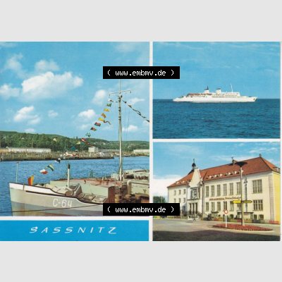 Ansichtskarte DDR Bezirk Rostock, Kreis Rügen, Stadt Sassnitz Postkarte in Farbe Im Hafen Fähre MS Saßnitz, Seemannsheim. Ansichtskarte bzw. Postkarte aus... Sammlung