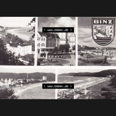 Alte Ansichtskarte DDR Bezirk Rostock, Kreis Rügen, Ostseebad Binz, Binz auf Inselrügen der DDR, Binzer Wappen. Ansichtskarte bzw. Postkarte in s/w -... Sammlung
