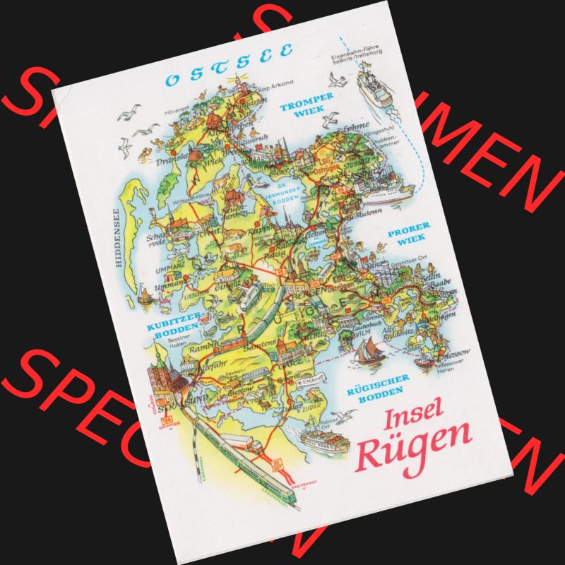 Ansichtskarte DDR Bezirk Rostock, Kreis Rügen, Insel Rügen allgemein, 1978, Karte der Insel Rügen an der Ostsee, Gelaufen mit Stempel von Stralsund am 11.07.78.... Sammlung