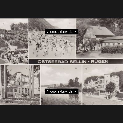 Ansichtskarte DDR Bezirk Rostock, Kreis Rügen, Ostseebad Sellin: Fahrstuhl zum Strand, Strand, Krankenhaus, Kurhaus, Selliner See. Ansichtskarte bzw.... Sammlung