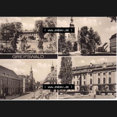 Ansichtskarte DDR Bezirk Rostock, Kreis Greifswald unsortiert DDR Greifswald, Blick zum Bahnhof, Dom St. Nikolai, Platz der Freundschaft, Ernst-Moritz-Arndt Universität.... Sammlung