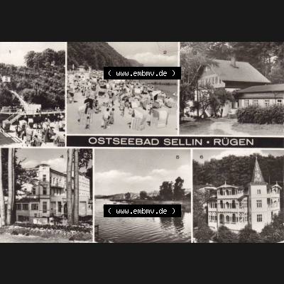 Ansichtskarte DDR Bezirk Rostock, Kreis Rügen, Ostseebad Sellin: DDR, EVP 0,25 M Sellin Fahrstuhl Strand Krankenhaus Kurhaus Selliner See. Ansichtskarte bzw.... Sammlung