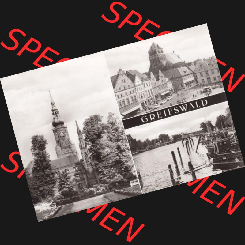 Ansichtskarte DDR Bezirk Rostock, Kreis Greifswald unsortiert Rubenow-Denkmal und St. Nikolaikirche, Markt und Fischereihafen. Ansichtskarte bzw. Postkarte in schwarzweiß... Sammlung