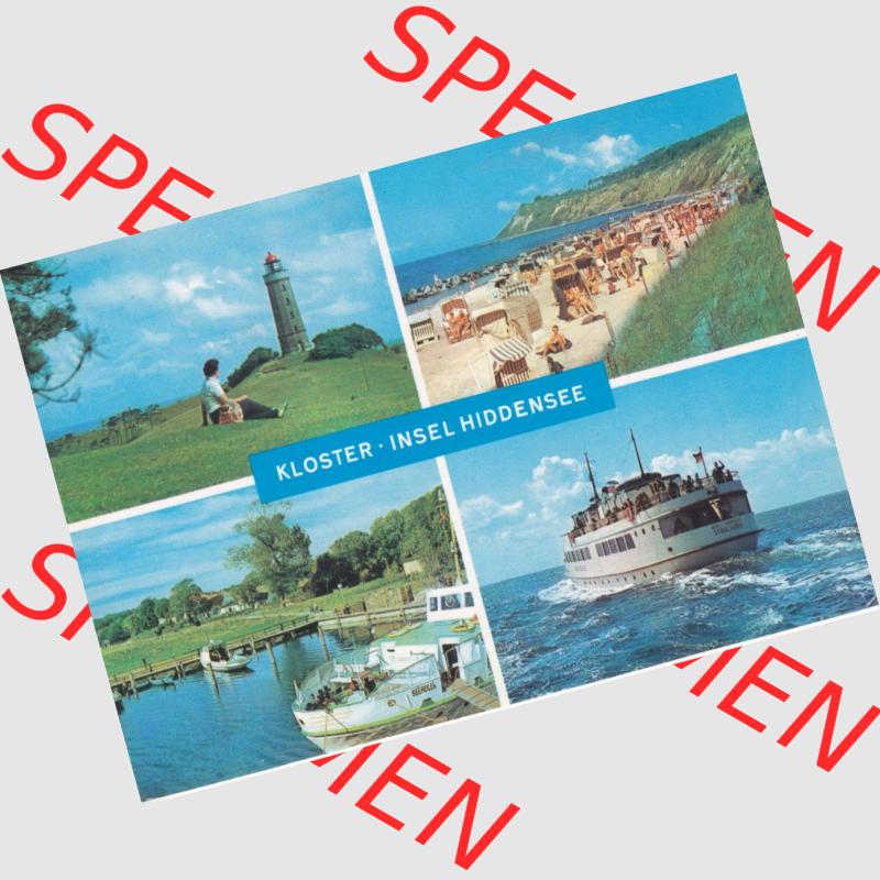 Ansichtskarte DDR Bezirk Rostock, Kreis Rügen, Insel und Gemeinde Hiddensee 1976, Kloster - Insel Hiddensee, Leuchtturm, Strand und Am Hafen. Ansichtskarte bzw.... Sammlung