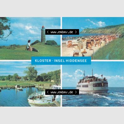 Ansichtskarte DDR Bezirk Rostock, Kreis Rügen, Insel und Gemeinde Hiddensee 1976, Kloster - Insel Hiddensee, Leuchtturm, Strand und Am Hafen. Ansichtskarte bzw.... Sammlung
