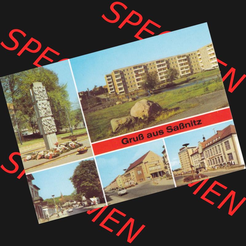 Ansichtskarte DDR Bezirk Rostock, Kreis Rügen, Stadt Sassnitz Postkarte in Farbe Stele, Neustadt, Karl-Marx-Straße, Stubnitz-Lichtspiele, Seemannsheim.... Sammlung