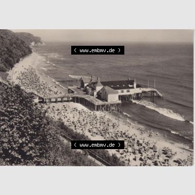 Ansichtskarte DDR Bezirk Rostock, Kreis Rügen, Ostseebad Sellin: Selliner Strand mit Seebrücke. Ansichtskarte bzw. Postkarte aus DDR-Zeiten der Deutschen Demokratischen... Sammlung