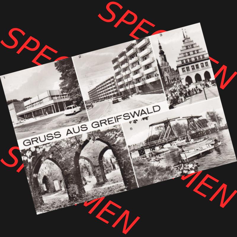Ansichtskarte DDR Bezirk Rostock, Kreis Greifswald unsortiert HO-Gaststätte Boddenhaus, Rathaus, Klosterruine, Wiecker Brücke. Ansichtskarte bzw. Postkarte... Sammlung