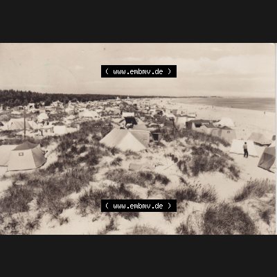 Ansichtskarte DDR Bezirk Rostock, Kreis Ribnitz-Damgarten Ostseebad Prerow Bildpostkarte in s/w - schwarzweiß Zeltplatz am Strand. Ansichtskarte bzw. Postkarte in s/w... Sammlung