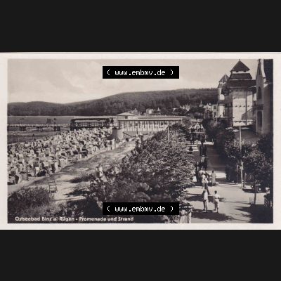 Alte Ansichtskarte DDR Bezirk Rostock, Kreis Rügen, Ostseebad Binz, Ostseebad Binz a. Rügen - Promenade und Strand, Gertrud Bauer Buchhandlung. Ansichtskarte... Sammlung