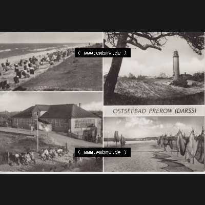 Ansichtskarte DDR Bezirk Rostock, Kreis Ribnitz-Damgarten Ostseebad Prerow Bildpostkarte in s/w - schwarzweiß 1970, Strand, Dünenhaus, Leuchtturm. Ansichtskarte... Sammlung