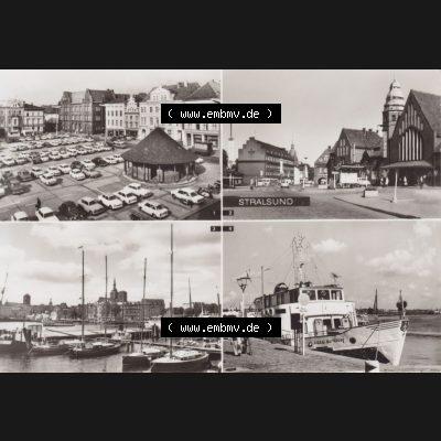 Ansichtskarte DDR Bezirk Rostock, Stralsund, Mehrbildkarte, Leninplatz, Bahnhof, Hafen, Schwimmende Gaststätte (1) Sammlung
