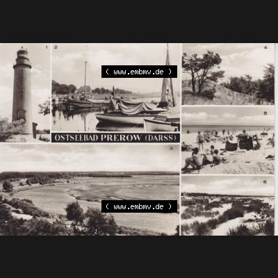 Ansichtskarte DDR Bezirk Rostock, Kreis Ribnitz-Damgarten Ostseebad Prerow Bildpostkarte in s/w - schwarzweiß Mehrbildkarte, Leuchtturm Darßer Ort, Hafen, Dünen,... Sammlung