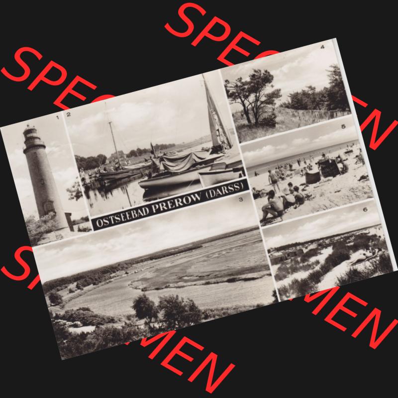 Ansichtskarte DDR Bezirk Rostock, Kreis Ribnitz-Damgarten Ostseebad Prerow Bildpostkarte in s/w - schwarzweiß Mehrbildkarte, Leuchtturm Darßer Ort, Hafen, Dünen,... Sammlung