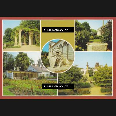 Ansichtskarte DDR Bezirk Rostock Putbus (Rügen), Pergola im Park, Lauterbach, Rosengarten, Löwenstandbild. Ansichtskarte bzw. Postkarte in Farbe... Sammlung