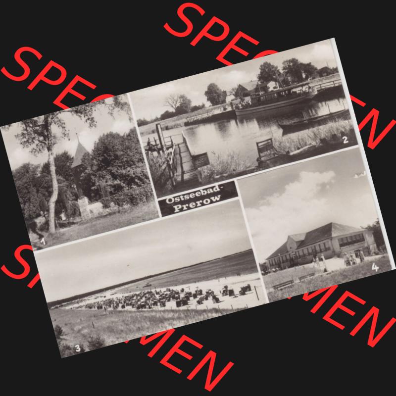 Ansichtskarte DDR Bezirk Rostock, Kreis Ribnitz-Damgarten Ostseebad Prerow Bildpostkarte in s/w - schwarzweiß Ostseebad Prerow, Kirche, Hafen, Strand, HOG Dünenhaus.... Sammlung