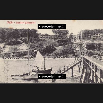 Ansichtskarte DDR Bezirk Rostock, Kreis Rügen, Ostseebad Sellin Postkarte in s/w schwarzweiß Sellin, Segelboot Anlegestelle um 1902. Ansichtskarte bzw. Postkarte... Sammlung