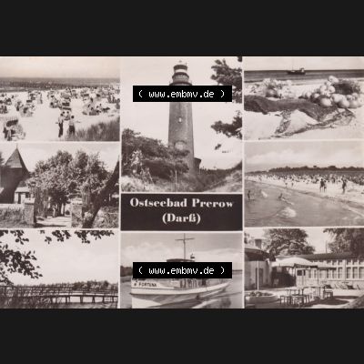 Ansichtskarte DDR Bezirk Rostock, Kreis Ribnitz-Damgarten Ostseebad Prerow Bildpostkarte in s/w - schwarzweiß Mehrbildkarte, Leuchtturm, Strand, Schiff. Ansichtskarte... Sammlung