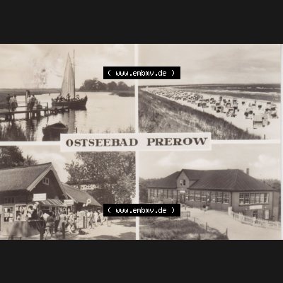 Ansichtskarte DDR Bezirk Rostock, Kreis Ribnitz-Damgarten Ostseebad Prerow Bildpostkarte in s/w - schwarzweiß Ostseebad, Strand, Segelboot, Strandkörbe. Ansichtskarte... Sammlung