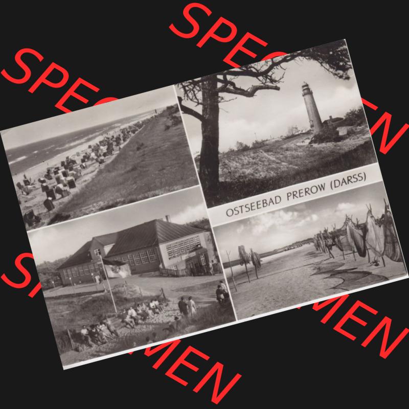 Ansichtskarte DDR Bezirk Rostock, Kreis Ribnitz-Damgarten Ostseebad Prerow Bildpostkarte in s/w - schwarzweiß 1970, Strand, Dünenhaus, Leuchtturm. Ansichtskarte... Sammlung