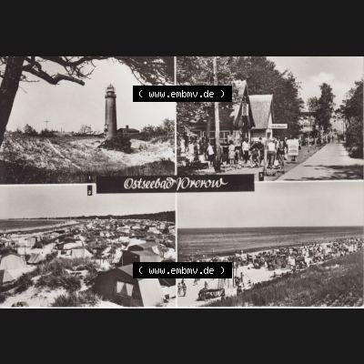Ansichtskarte DDR Bezirk Rostock, Kreis Ribnitz-Damgarten Ostseebad Prerow Bildpostkarte in s/w - schwarzweiß Leuchtturm, Zeltplatz, Weg zum Strand, Mehrbildkarte.... Sammlung
