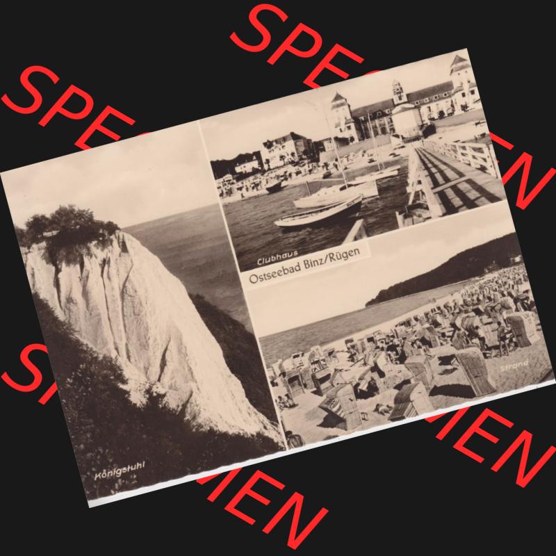 Alte Ansichtskarte DDR Bezirk Rostock, Kreis Rügen, Ostseebad Binz, Königstuhl, Clubhaus, Strand, Mehrbildkarte. Ansichtskarte bzw. Postkarte... Sammlung