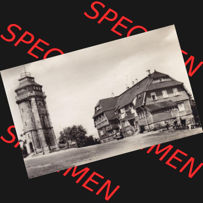 Echt Foto-Mappe der DDR, Bezirk Karl-Marx-Stadt, Kreis Aue, Sosa / Erzgebirge A 3-70 IV-14-45 M 9110, Auersberg (Erzgebirge) Turm und Berghaus. Fotos aus DDR-Zeiten... Sammlung