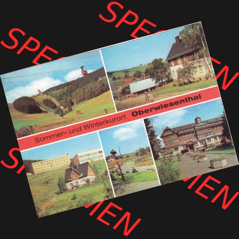AK DDR, Bezirk Karl-Marx-Stadt, Kreis Annaberg, Stadt Oberwiesenthal in Farbe Sprungschanzen, Hotel Bergfrieden, Jugendherberge. Ansichtskarte bzw. Postkarte... Sammlung