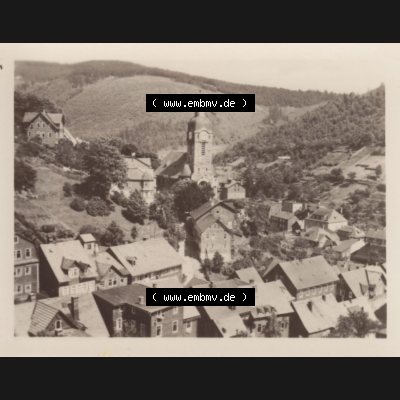 DDR Bezirk Suhl, Kreis Neuhaus am Rennweg, Stadt Lauscha mit 10 Echten Fotos aus Foto-Mappe von 1956, Blick zur Kirche. Foto-Abzüge aus DDR-Zeiten Bezirk Suhl der Deutschen... Sammlung