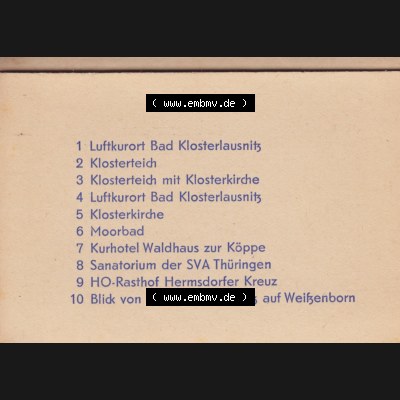 DDR Bezirk Gera, Landkreis Jena, Luftkurort Bad Klosterlausnitz, 10 Echt-Foto-Handabzüge, Albert Krebs, Leipzig S3 Liste der Echt-Foto-Handabzüge. Foto-Handabzüge... Sammlung