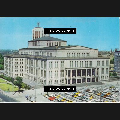 Ansichtskarten DDR Bezirk Leipzig, Leipzig Stadt in Farbe, Opernhaus am Karl-Marx-Platz, ungelaufen. Ansichtskarte bzw. Postkarte aus DDR-Zeiten Bezirk Leipzig der Deutschen... Sammlung
