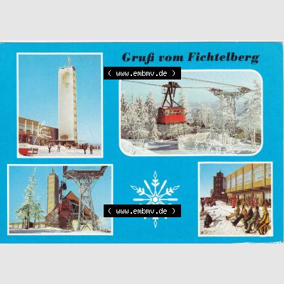 AK DDR, Bezirk Karl-Marx-Stadt, Kreis Annaberg, Stadt Oberwiesenthal in Farbe Gruß vom Fichtelberg. Ansichtskarte bzw. Postkarte aus DDR-Zeiten Bezirk Karl-Marx-Stadt... Sammlung
