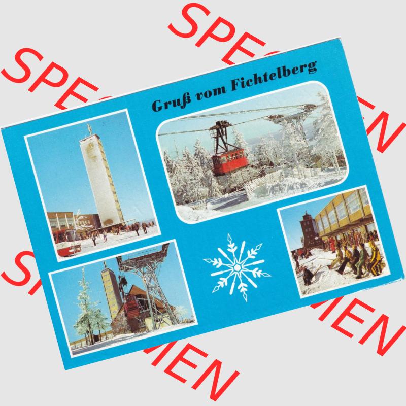 AK DDR, Bezirk Karl-Marx-Stadt, Kreis Annaberg, Stadt Oberwiesenthal in Farbe Gruß vom Fichtelberg. Ansichtskarte bzw. Postkarte aus DDR-Zeiten Bezirk Karl-Marx-Stadt... Sammlung
