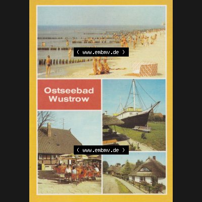Alte Ansichtskarte DDR Bezirk Rostock, Kreis Ribnitz-Damgarten, Ostseebad Wustrow Strand, Ferienschiff Stine, des VEB PLamag Plauen, FDGB-Cafe Sonnenhof. Alte Ansichtskarte... Sammlung