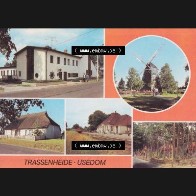 Ansichtskarte DDR Bezirk Rostock, Kreis Wolgast, Trassenheide Usedom 1986, Gaststätte Seeklause, Mühle Jugend-Erholungszentrum des VEB Carl-Zeiss-Jena. Alte Ansichtskarte... Sammlung