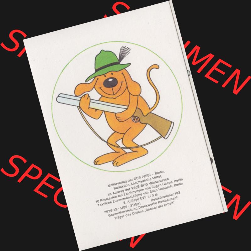 Ansichtskarten DDR Comics, Jäger mit Hund von 1986, Auf den Hund gekommen vom Militärverlag der DDR (VEB) - Berlin, Comics gezeichnet von Eugen Gliege Sammlung