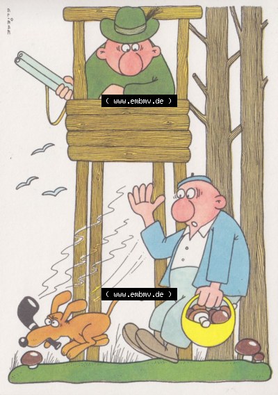 Ansichtskarten DDR Comics, Jäger mit Hund von 1986, Such verloren, Apport! vom Militärverlag der DDR (VEB) - Berlin, Comics... Sammlung