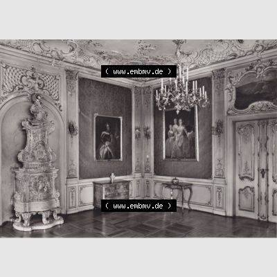 Alte s/w Ansichtskarte Echt Foto DDR Bezirk Gera, Kreis Rudolstadt, Museen Schloss Heidecksburg (Thüringen) 1983, Goldener Salon. Echt Foto Ansichtskarte aus... Sammlung