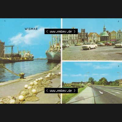 Ansichtskarten DDR Bezirk Rostock, Kreis Wismar, Stadt Wismar mit Ansichten 1975, Hafen, Am Markt, Hochbrücke. Alte Ansichtskarte mit Ansichten der DDR Bezirk... Sammlung