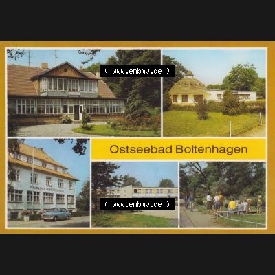 Ansichtskarte mit Ansichten der DDR Bezirk Rostock, Kreis Grevesmühlen, Ostseebad Boltenhagen 1986, Haus am Meer, Pavillon-Bar, Poliklinik-Krankenhaus, Urlauberdorf,... Sammlung